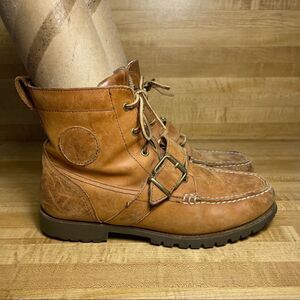 Mens Polo Ralph Lauren Redmond BO-CSL Brown Hiking Pebbled Leather Boots SZ 9D